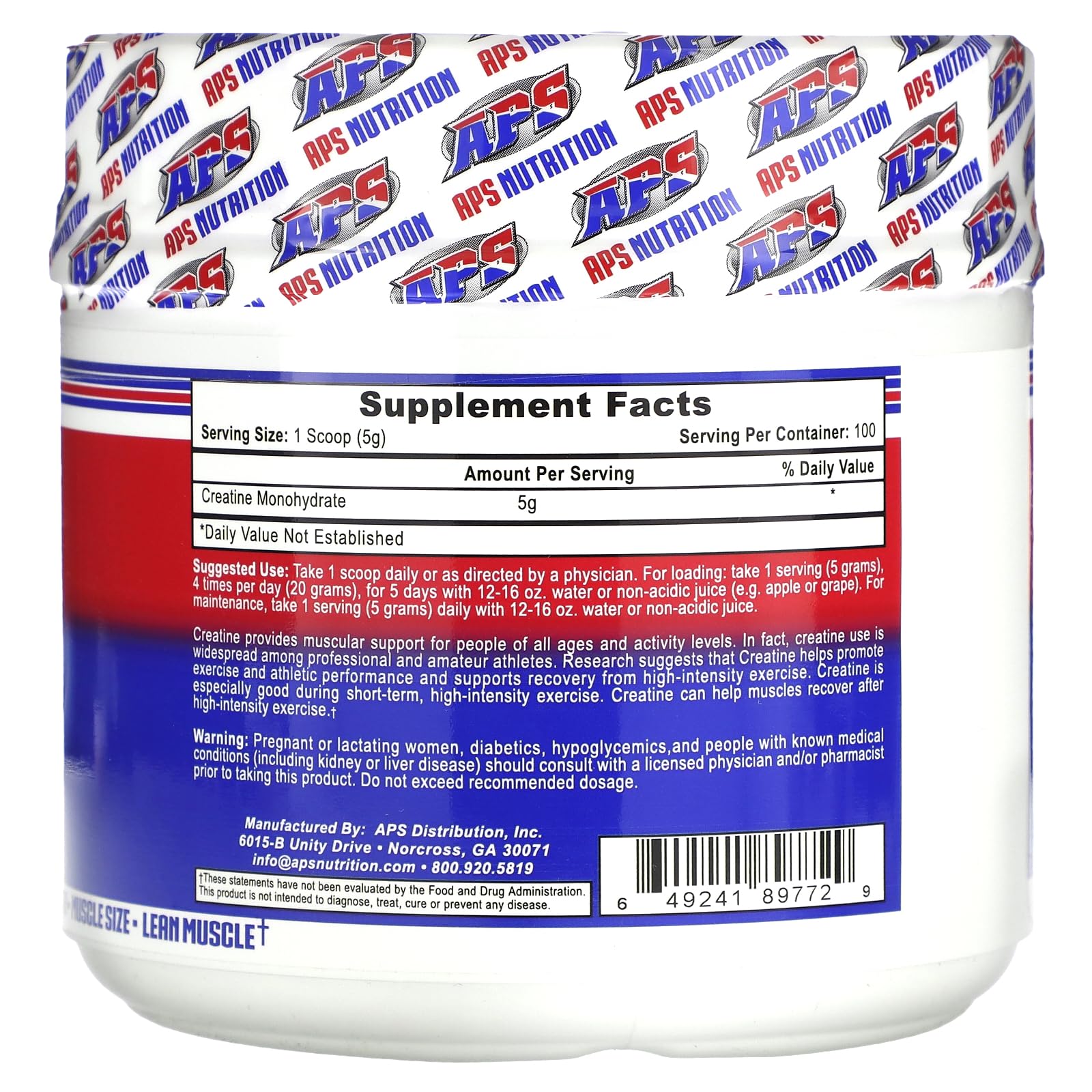 APS Pure Creatine Monohydrate 500g - side packaging view