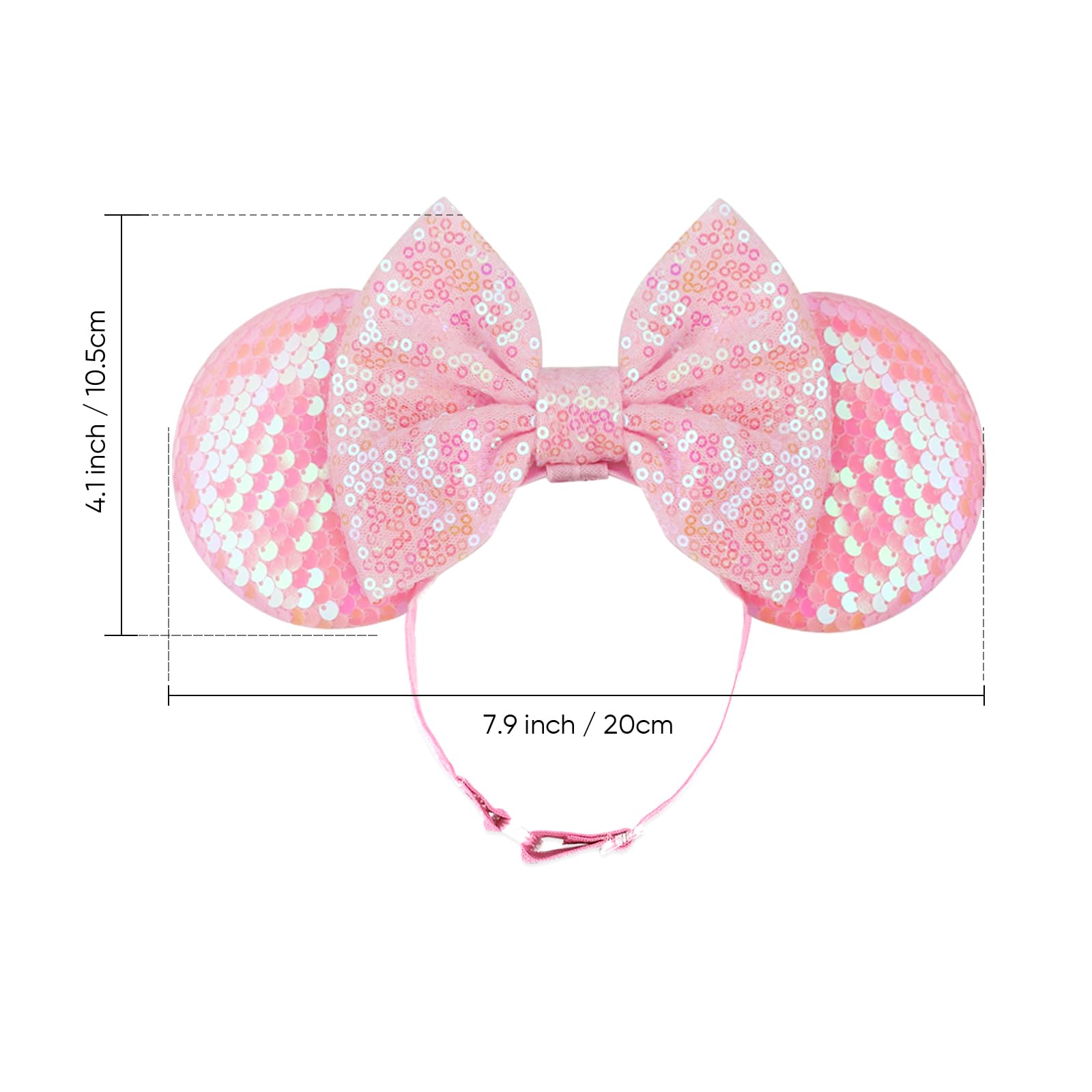 AQOKKA mouse ears headband with bow side view showing glitter accents