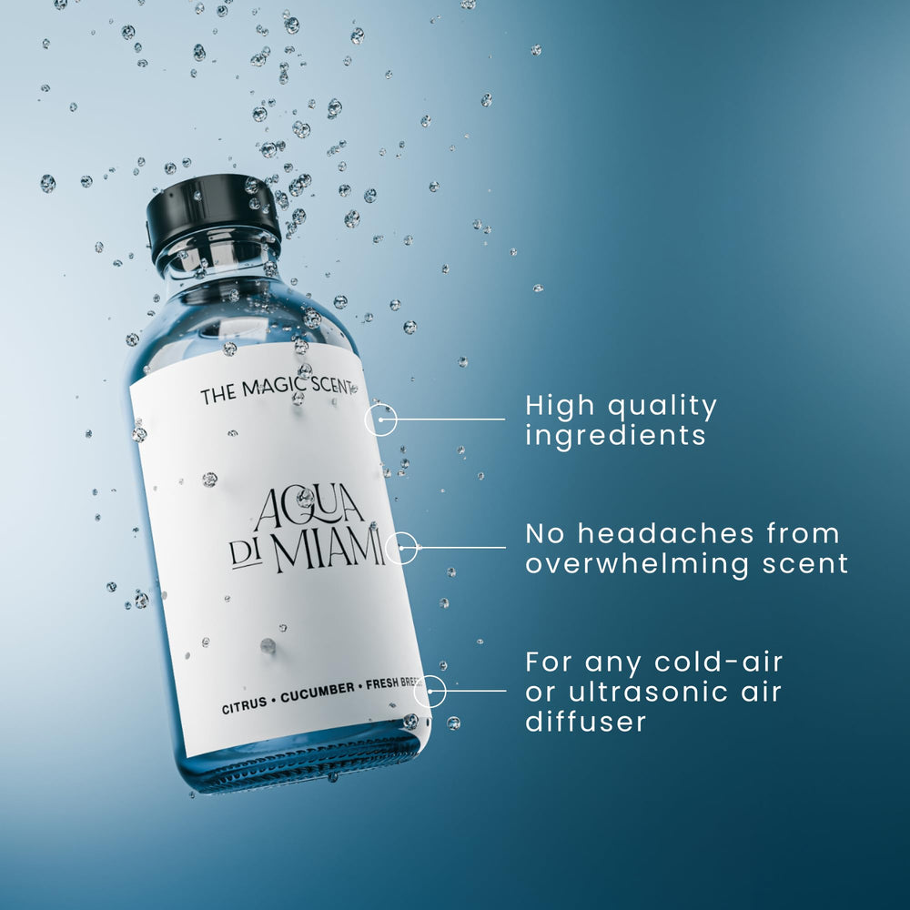 Aqua di Miami diffuser oil packaging and bottle