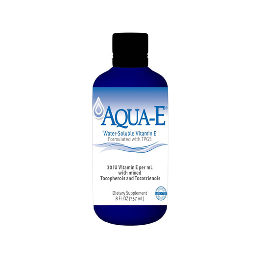 Aqua-E water-soluble vitamin E bottle with Tocopherols and Tocotrienols