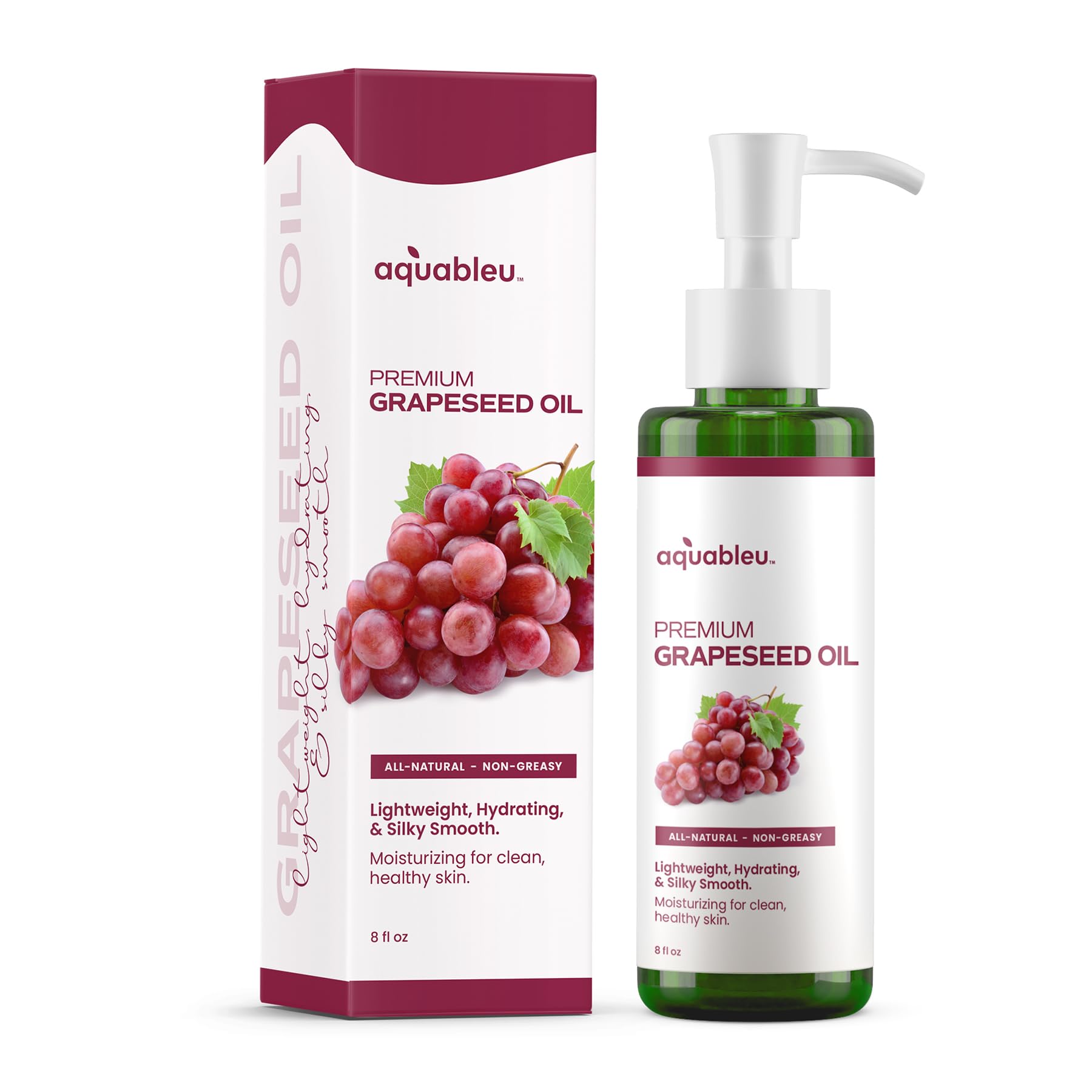 Aquableu grapeseed oil bottle pour for easy, non-greasy hydration