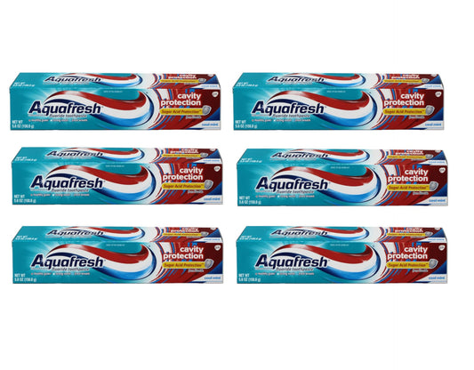 Aquafresh Cavity Protection Cool Mint toothpaste 5.6 oz tube front view, pack of 6