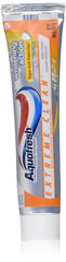 Close-up of six Aquafresh Extreme Clean whitening toothpaste tubes