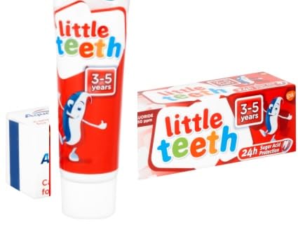 Child brushing with Aquafresh Little Teeth toothpaste (ages 1-5)
