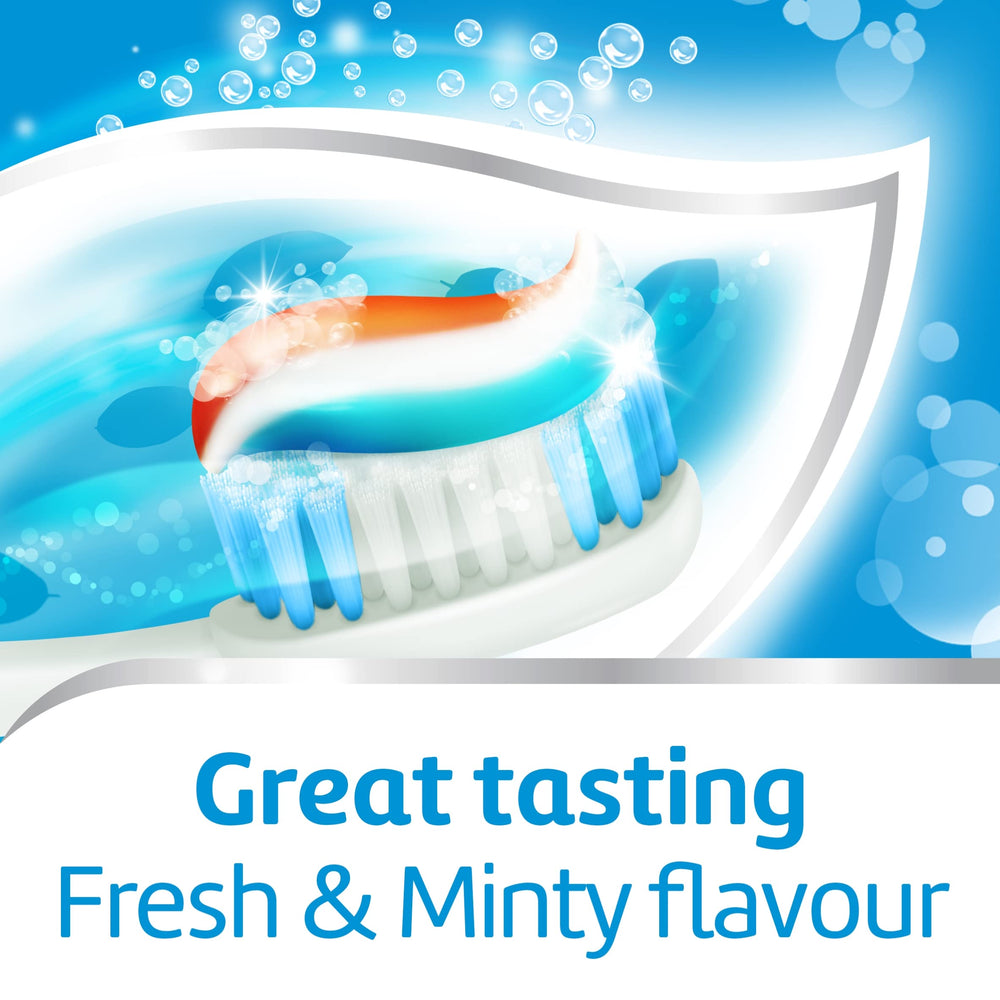 Side view of Aquafresh toothpaste box
