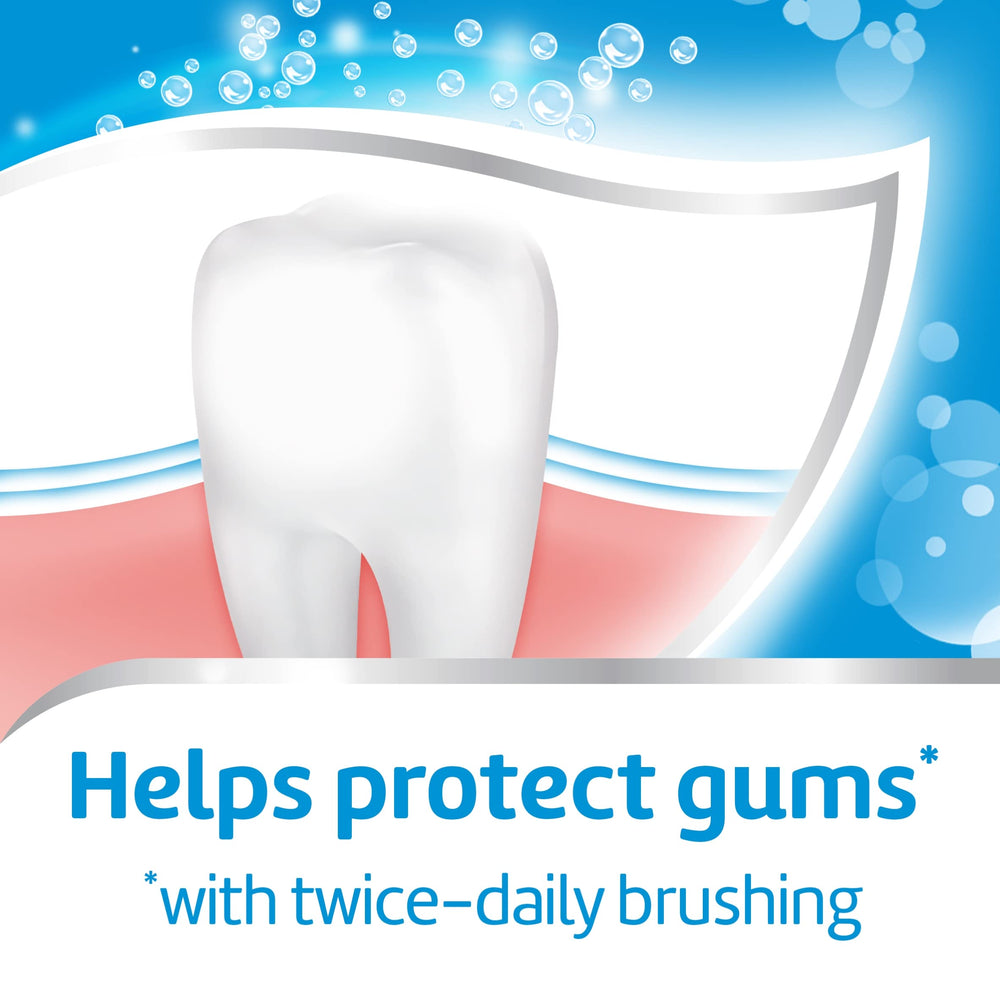 Illustration of enamel protection, plaque protection, and fresh breath