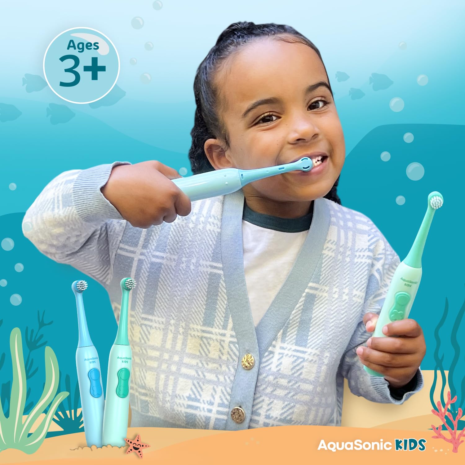 Close-up of kid-friendly toothbrush with soft bristles