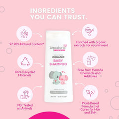 Aquatural bottle with creamy lather signaling gentle cleansing for hair.