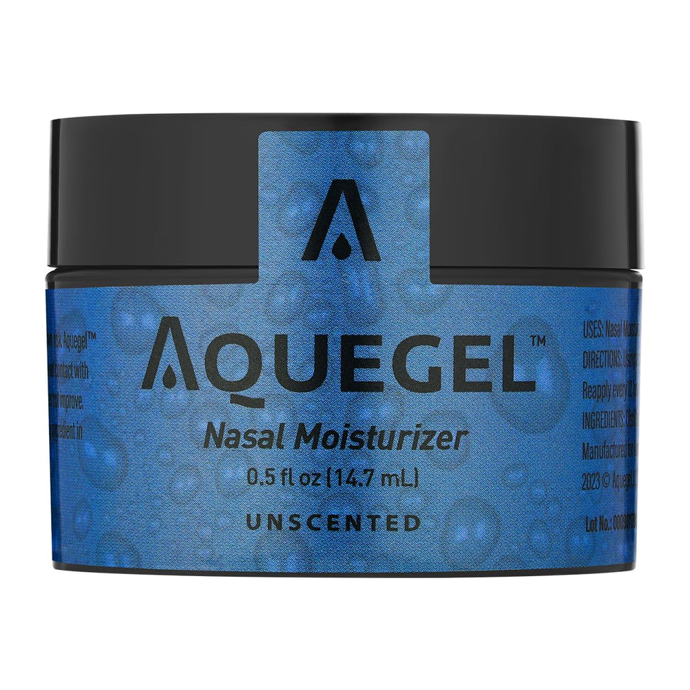 Aquegel packaging and 0.5 oz jar for daily use.