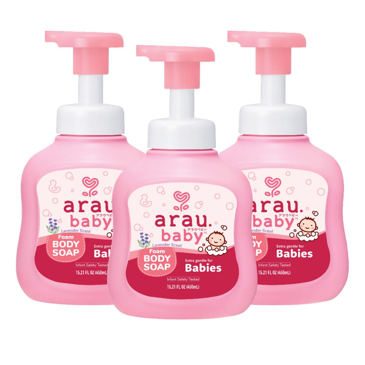 Arau Baby Foam Body Soap Lavender Scent bottle with pump for 3-pack