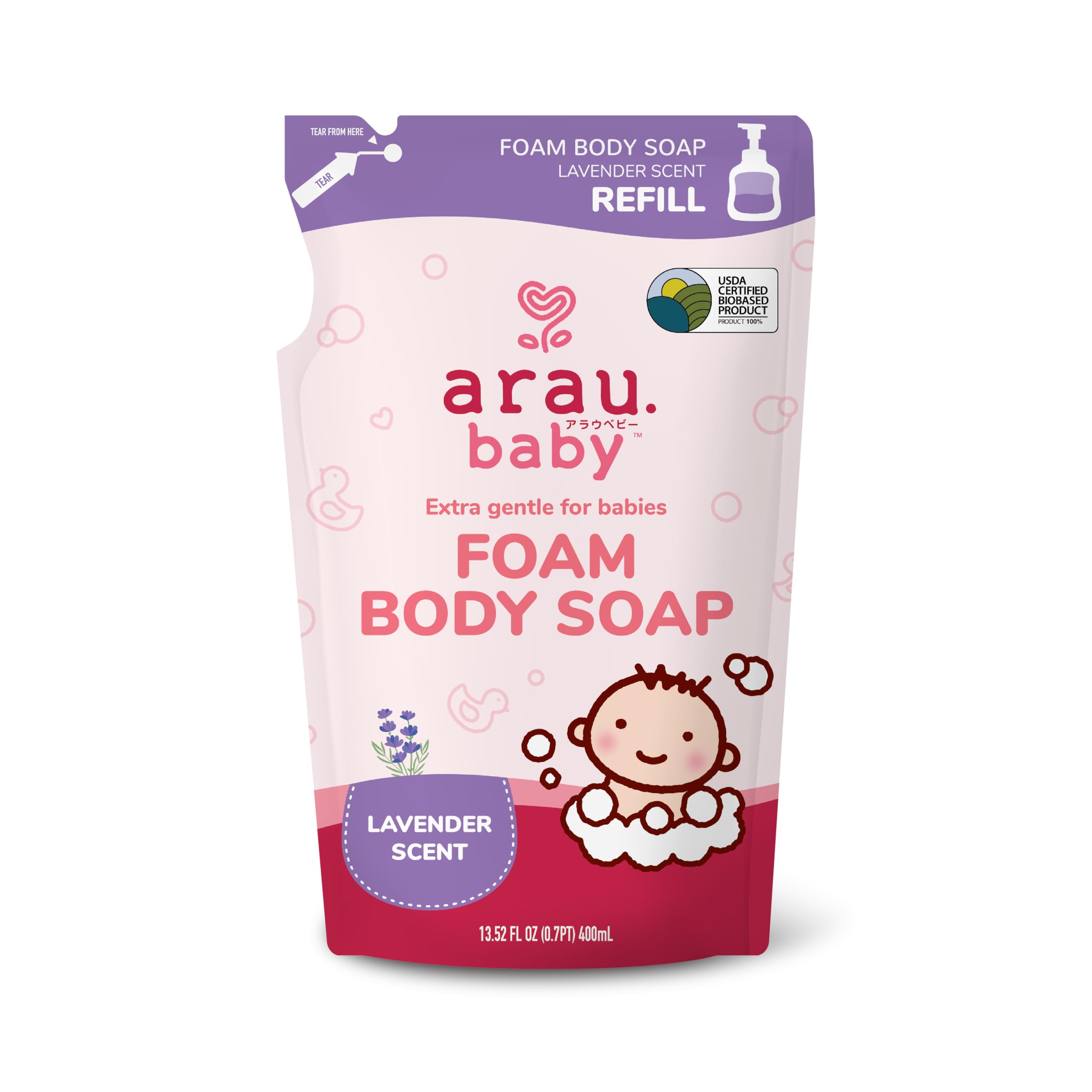 Arau Baby Foam Body Soap Refill Lavender bottle with pump