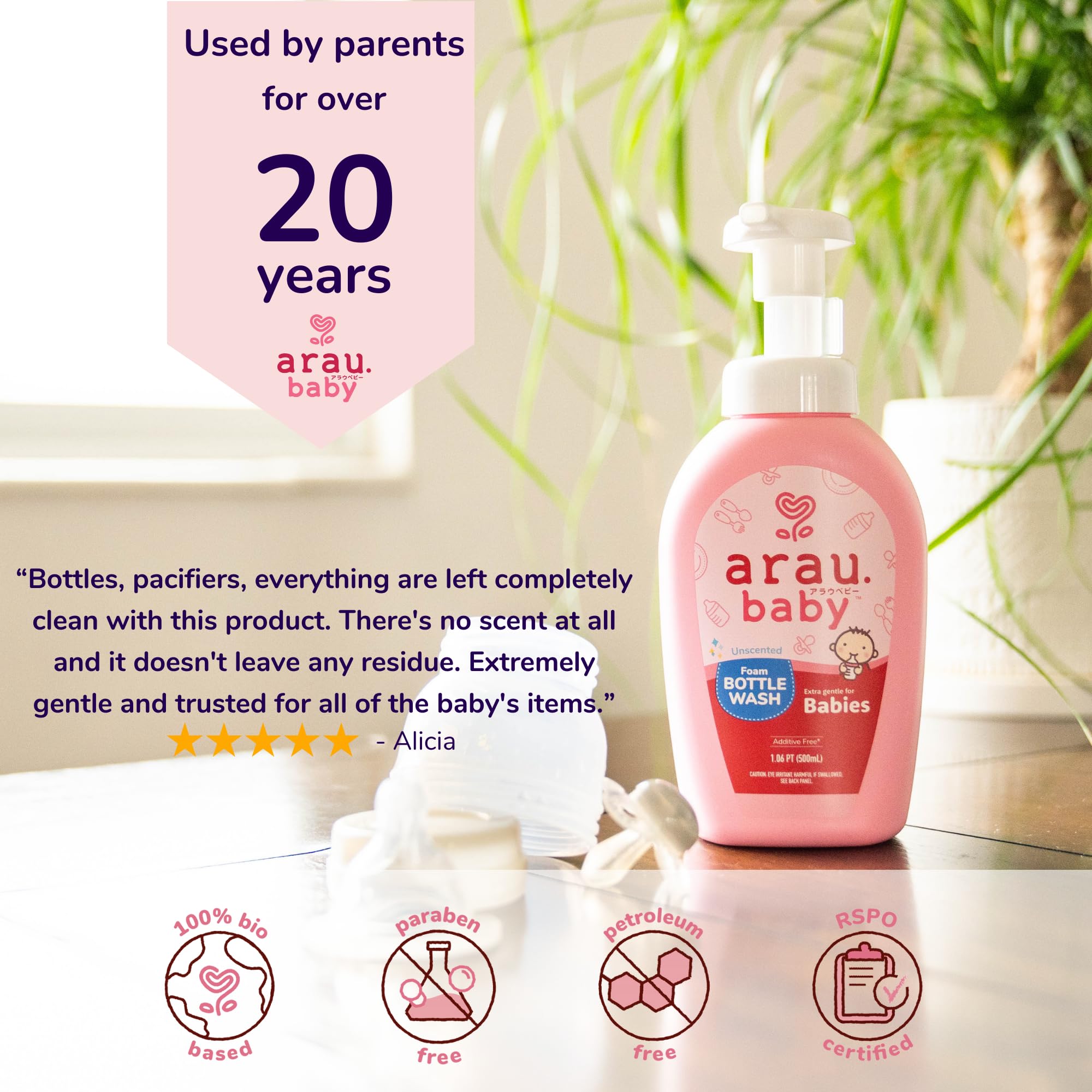 Fragrance-free and additive-free bottle wash text on packaging