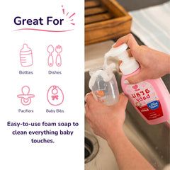 Cleans various feeding accessories including glass, plastic, silicone