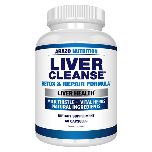Close-up of Arazo Nutrition Liver Cleanse Detox & Repair bottle label