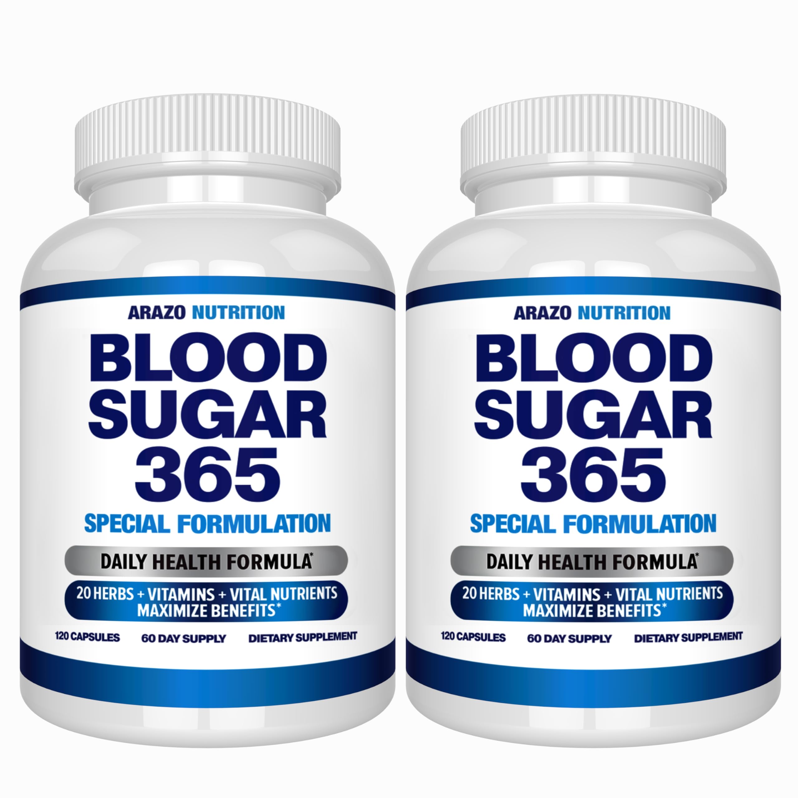 Arazo Nutrition Blood Sugar 365 bottle front showing premium herbal formula for daily energy