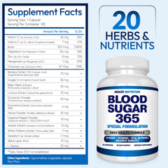 Arazo Nutrition Blood Sugar 365 capsules close-up highlighting vegetarian pills for energy management
