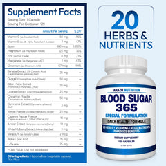 Arazo Nutrition Blood Sugar 365 bottle back label