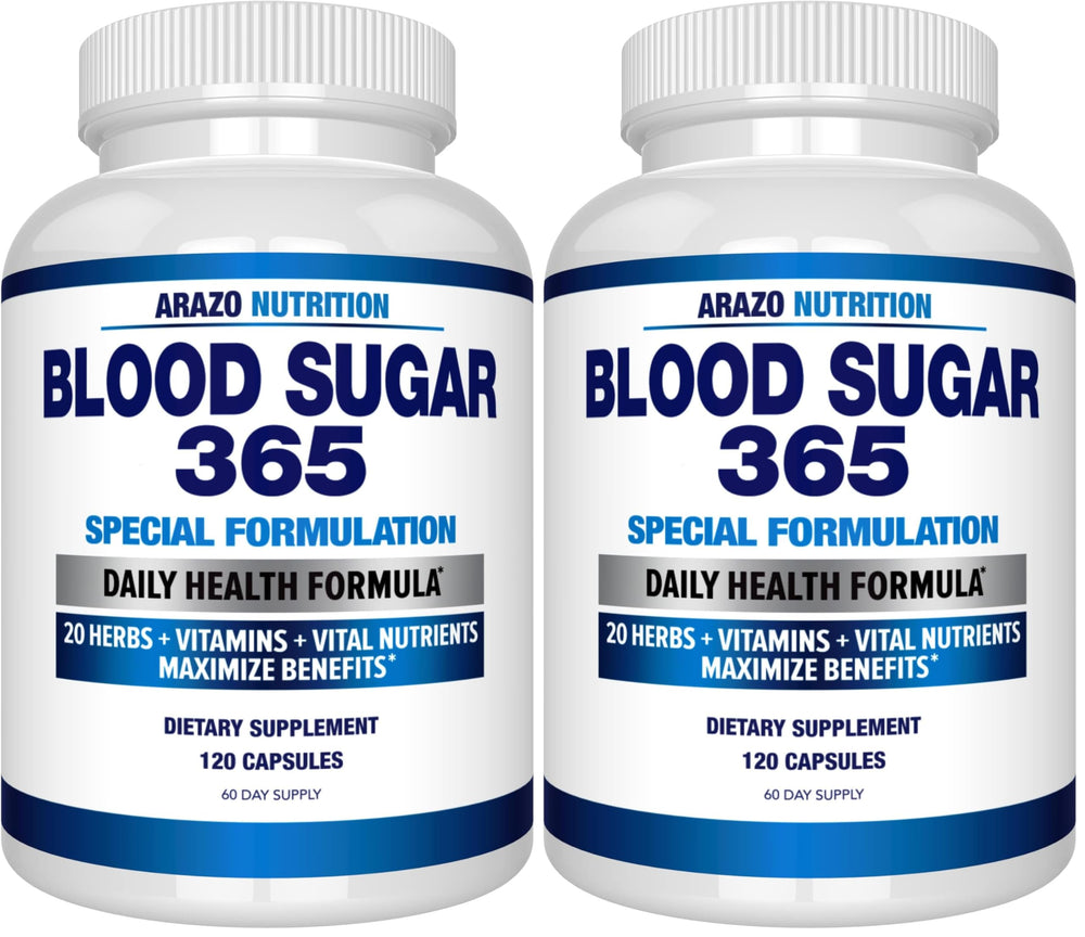 Arazo Nutrition Blood Sugar 365 bottle front with packaging (Pack of 2)