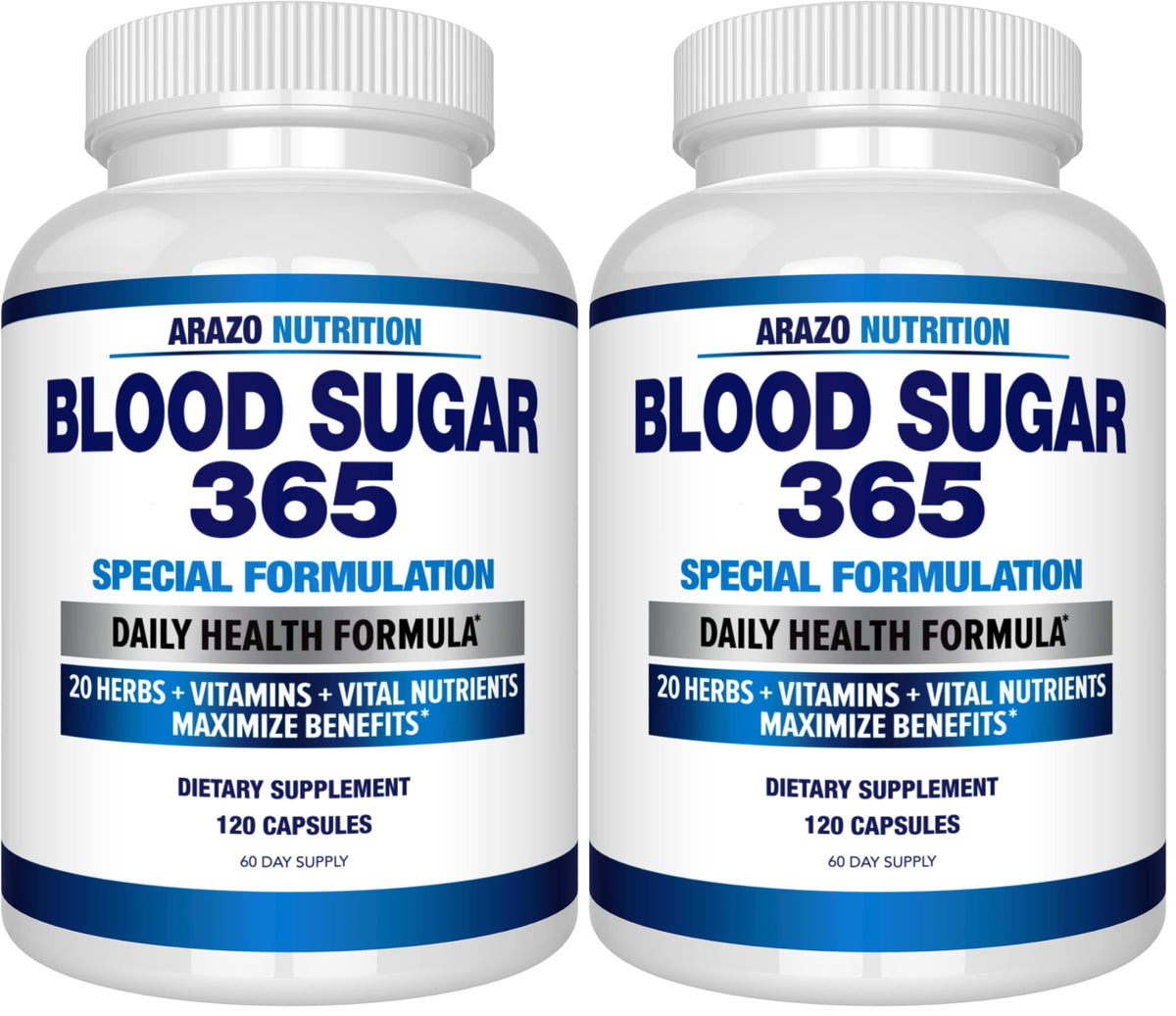 Arazo Nutrition Blood Sugar 365 bottle front with packaging (Pack of 2)