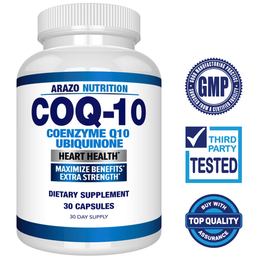 Back label with supplement facts for Arazo CoQ10 200mg Pack of 2