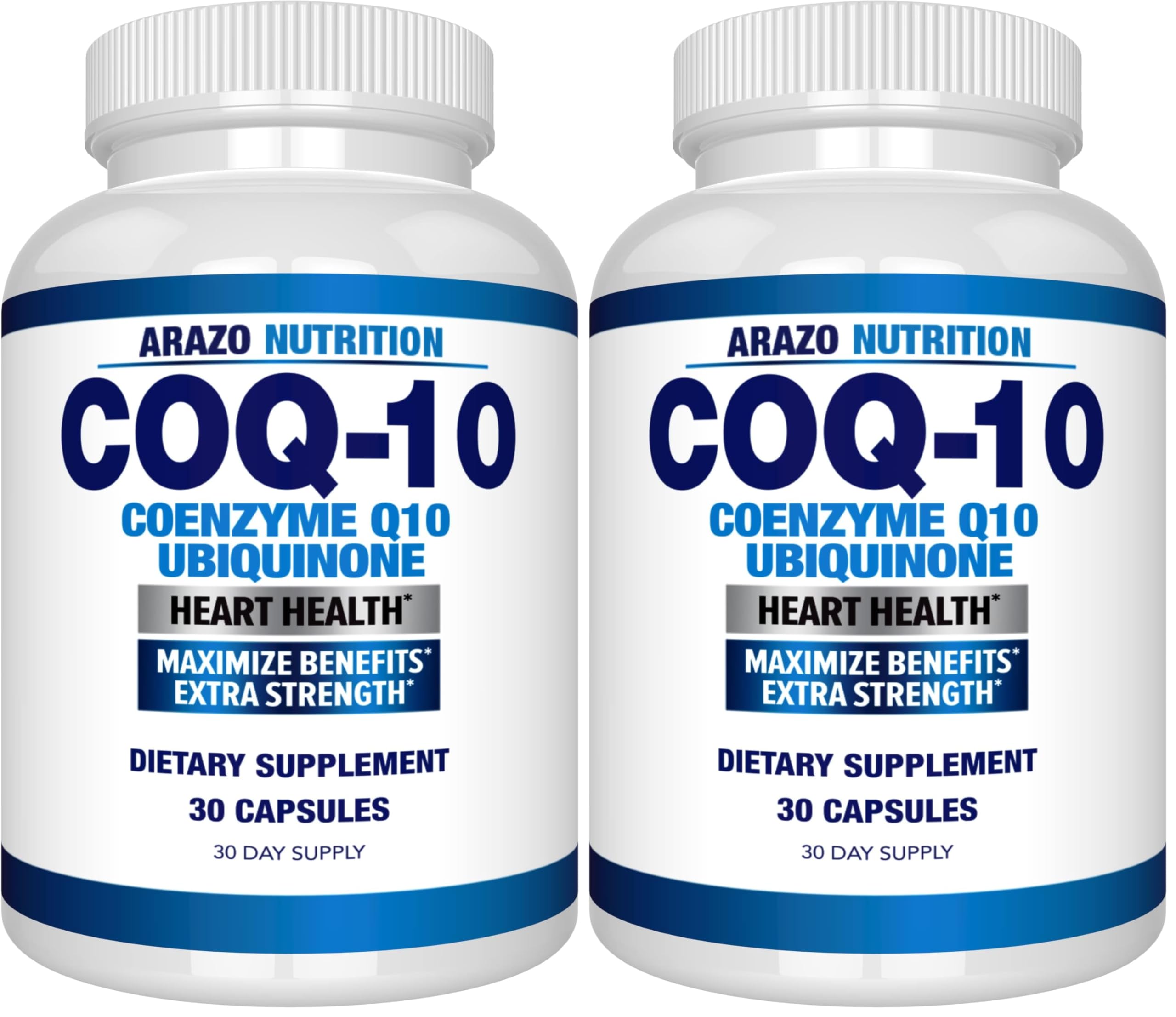 Front view of Arazo Nutrition CoQ10 200mg capsules in Pack of 2