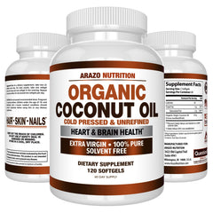 Packaging label showing organic extra virgin coconut oil 2000 MG