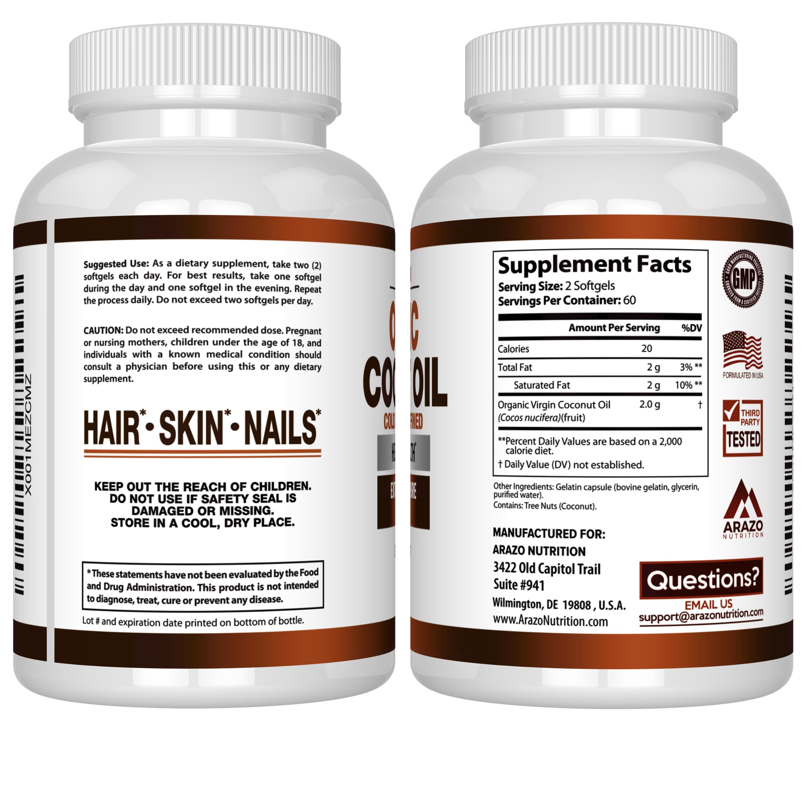 Close-up of Arazo Nutrition coconut oil softgels