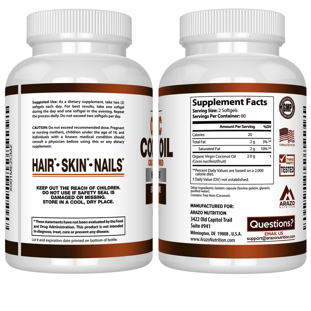 Close-up of Arazo Nutrition coconut oil softgels