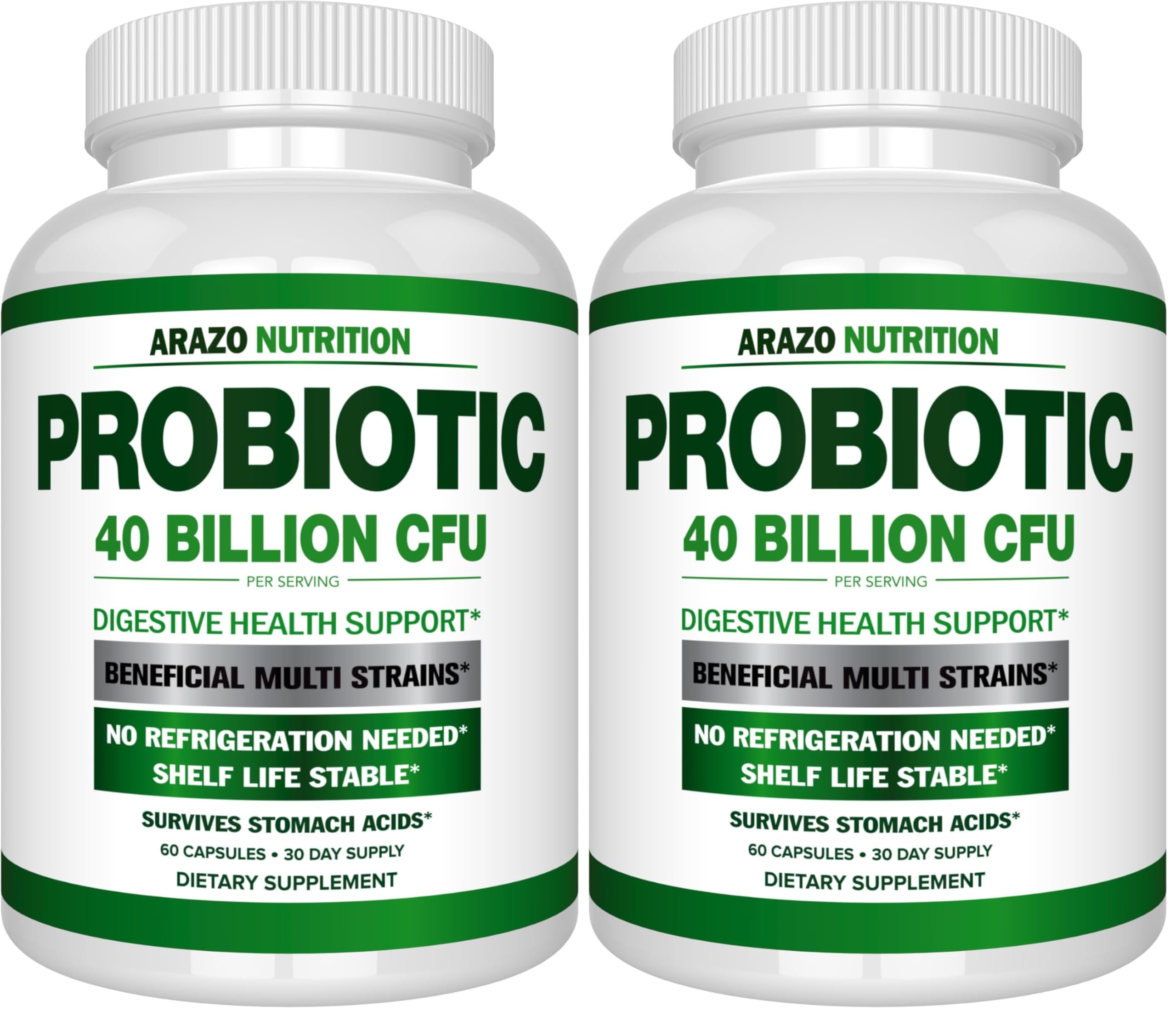 Front view of Arazo Nutrition Probiotic 40B CFU bottle