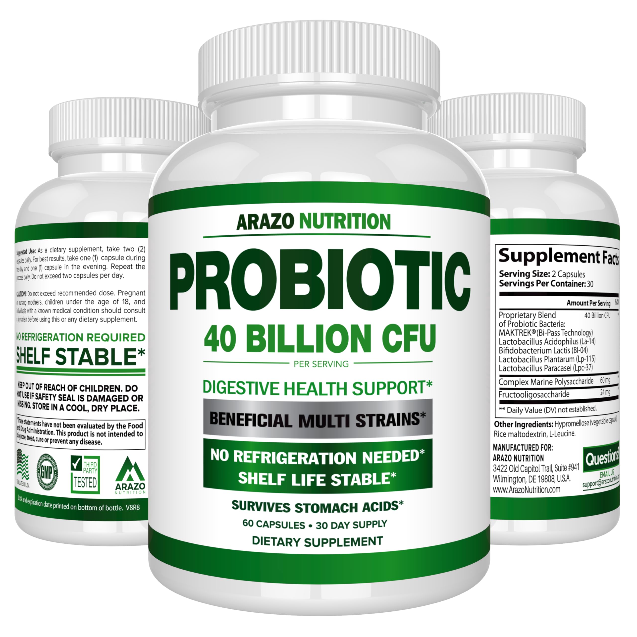 Two-pack bottle display of Arazo Nutrition Probiotic