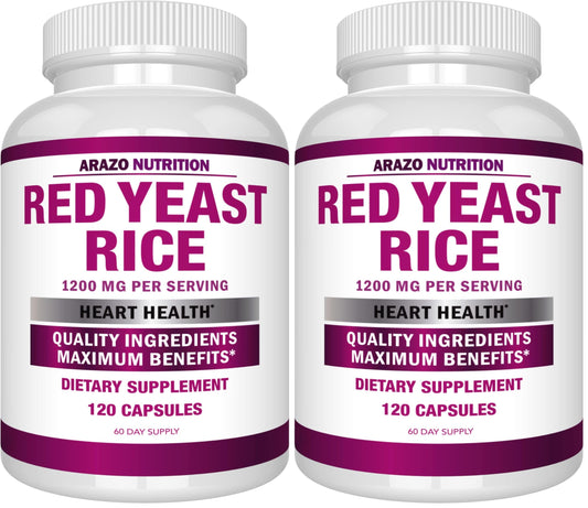 Arazo Nutrition Red Yeast Rice Extract bottle label showing 1200 mg per serving