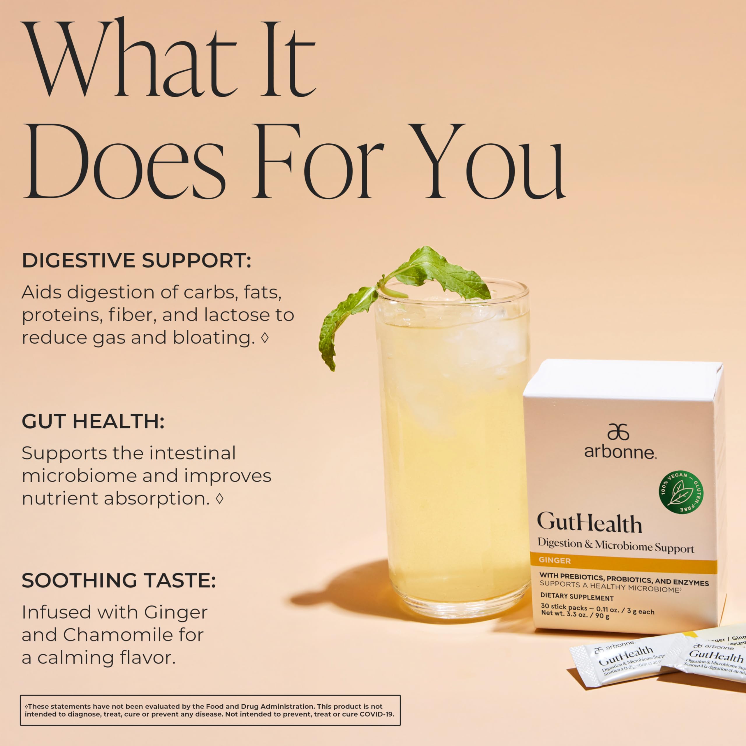 Probiotic and prebiotic drink mix dissolving in water