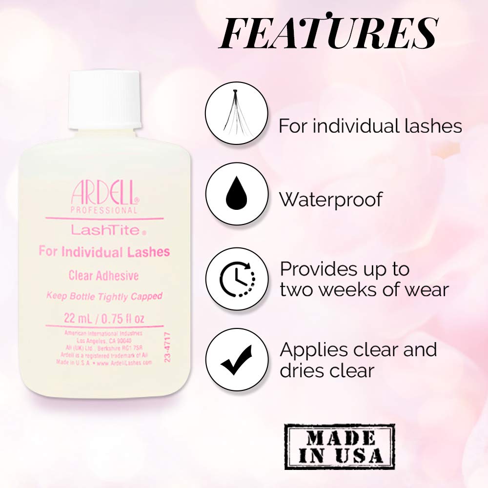 Ardell LashTite clear-drying formula demonstrates an undetectable finish.