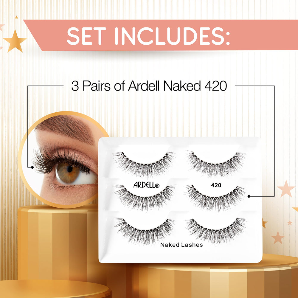 Ardell Naked Lashes 420 holiday gift set on display for festive looks.