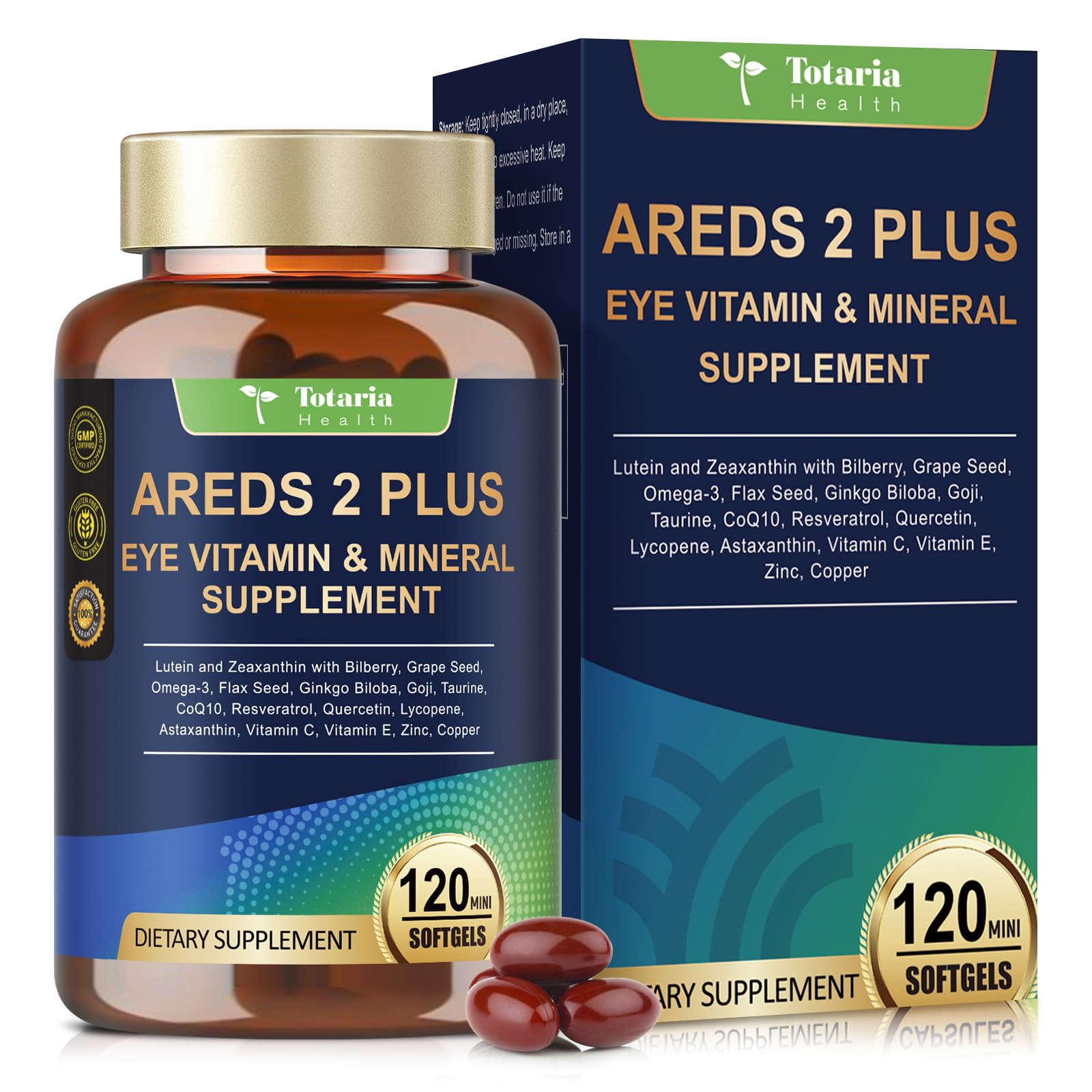 AREDS2 eye vitamins bottle with 120 softgels