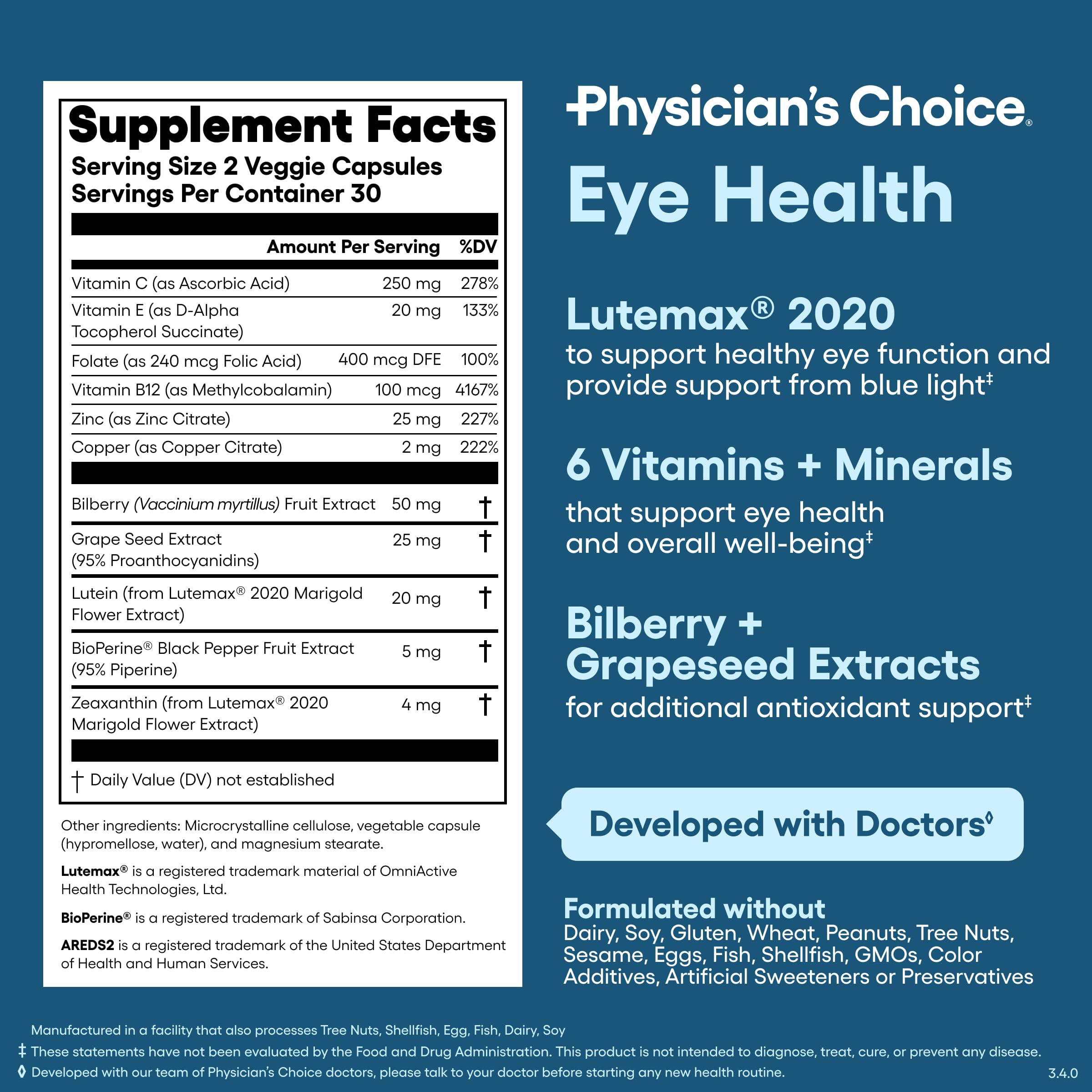 Areds 2 eye vitamins bottle - back label