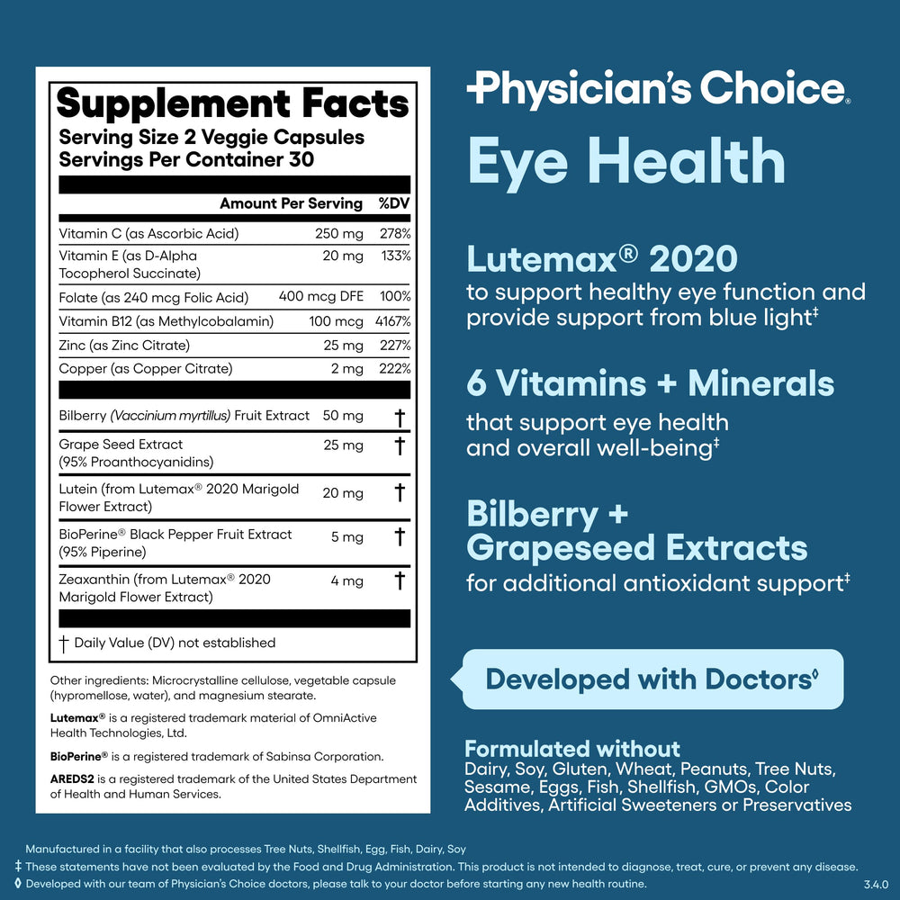 Areds 2 eye vitamins bottle - back label