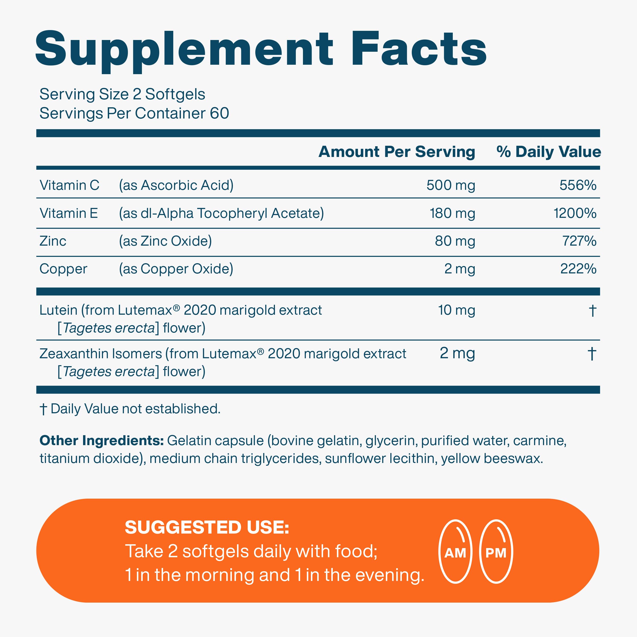 AREDS2 formula vitamins C and E with zinc and copper