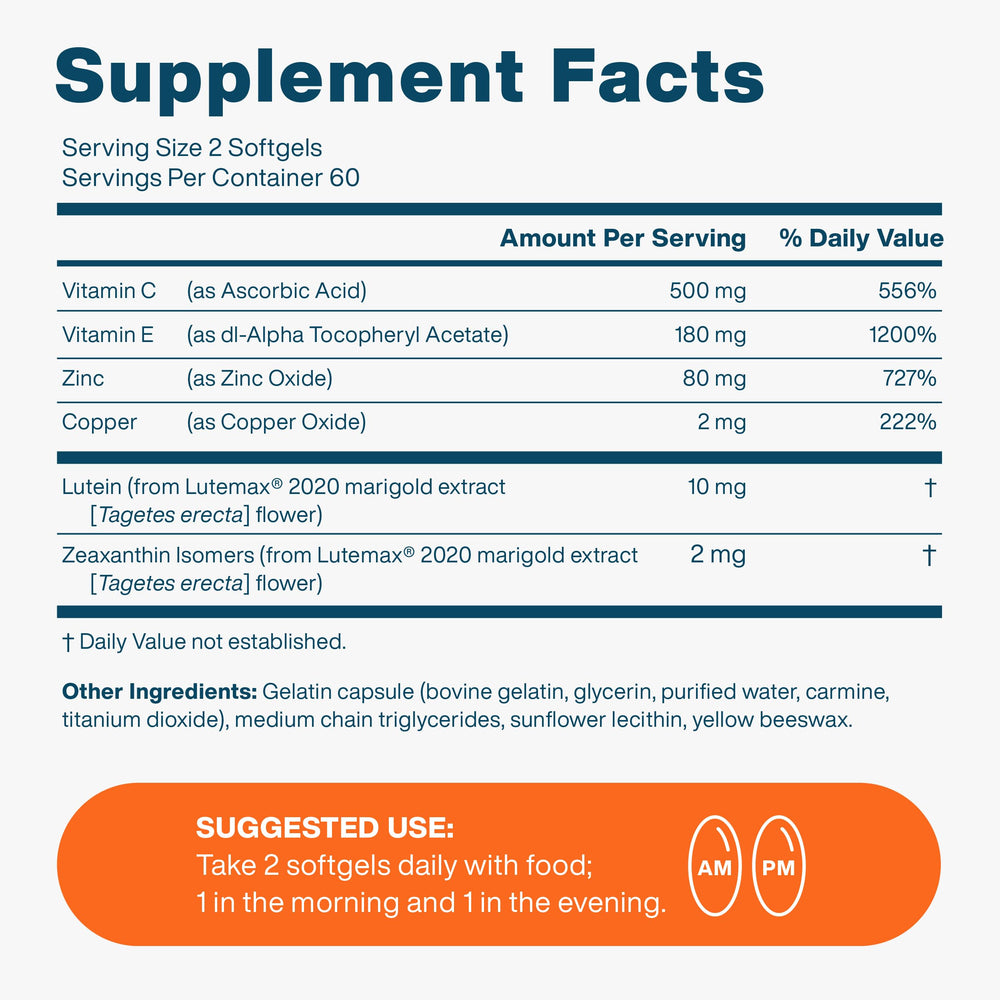 AREDS2 formula vitamins C and E with zinc and copper