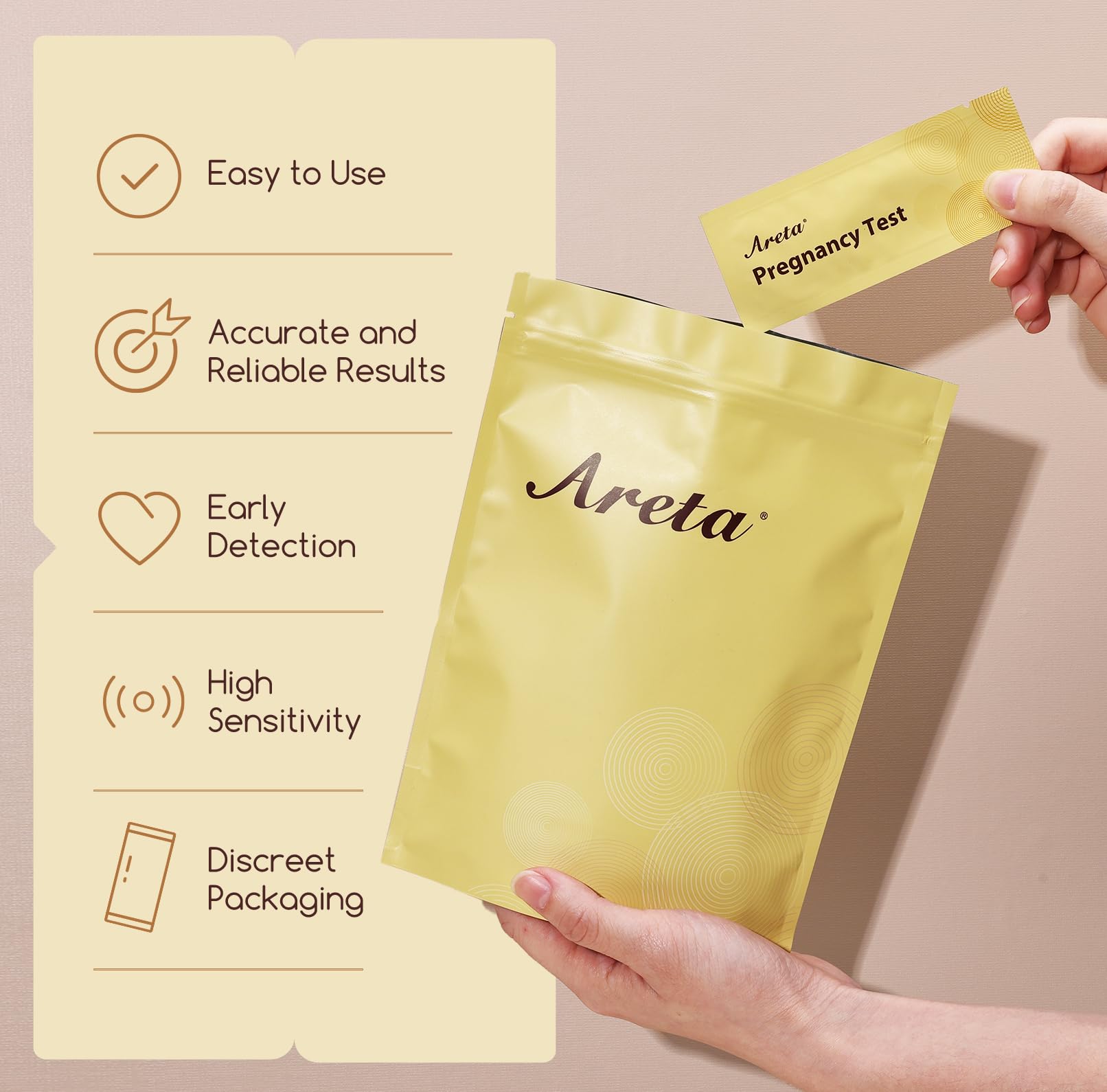 Areta 50-pack pregnancy test strips blister packaging display