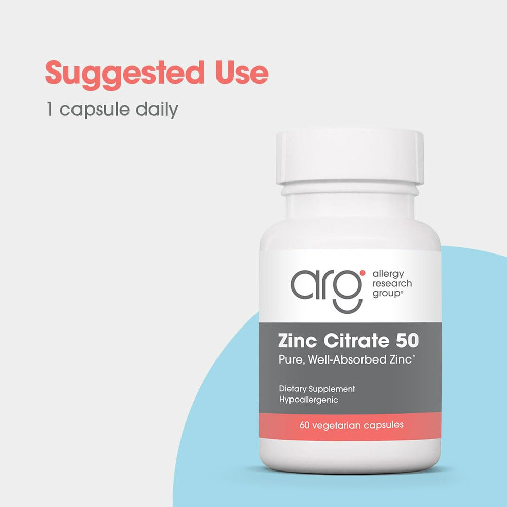 Supplement facts label for Zinc Citrate 50 mg