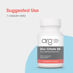 Supplement facts label for Zinc Citrate 50 mg