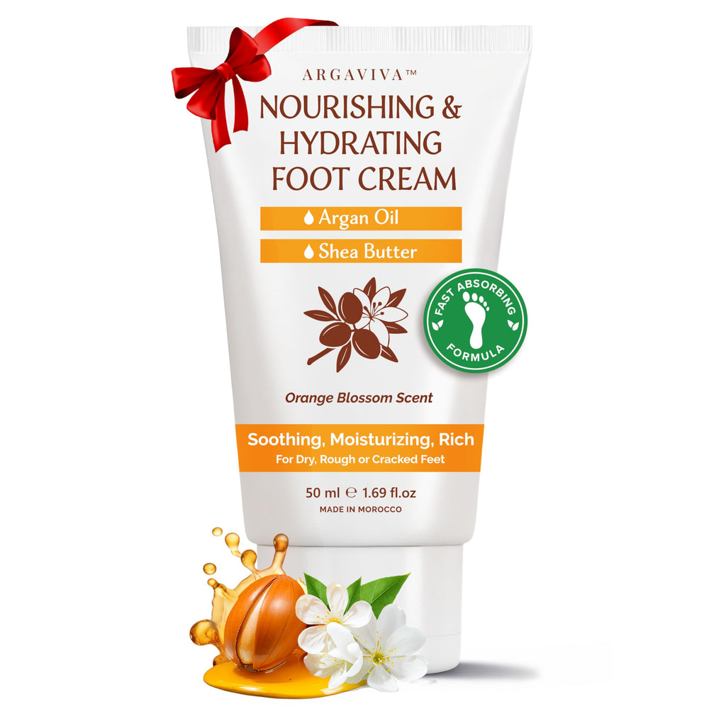 Argaviva foot cream bottle delivering deep hydration for dry, cracked heels.