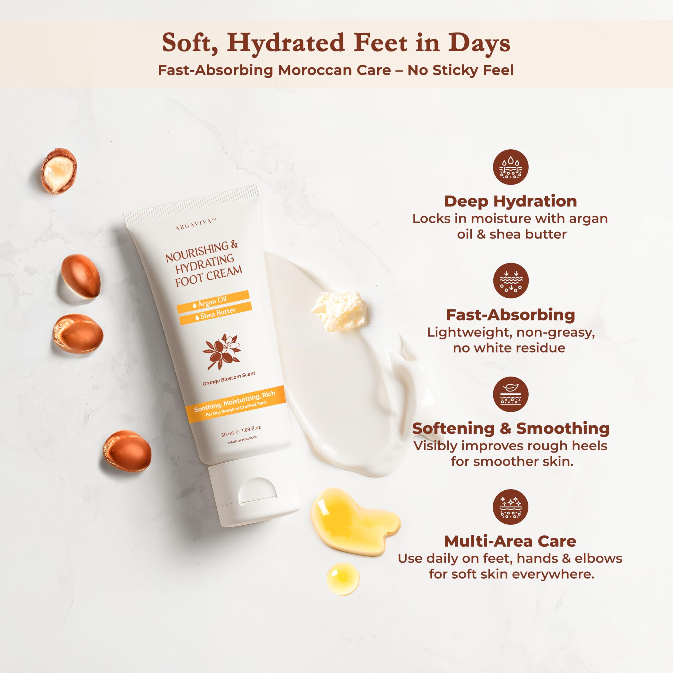 Fast-absorbing Argaviva cream vanishes quickly without residue.