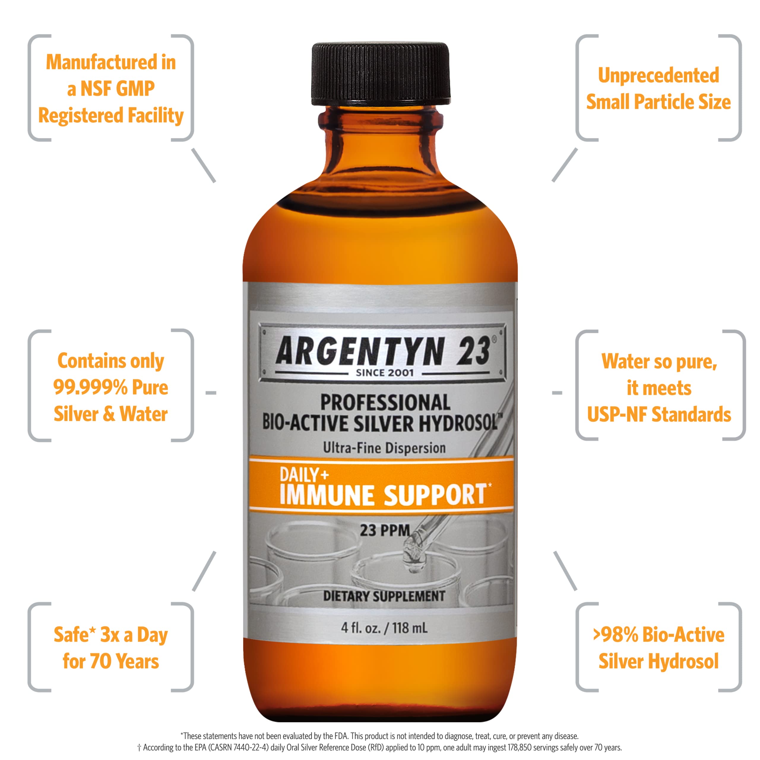 Close-up of Argentyn 23 bottle label showing 23ppm and 4oz (118mL)