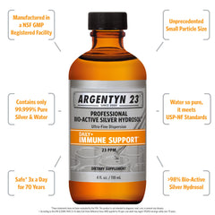 Close-up of Argentyn 23 bottle label showing 23ppm and 4oz (118mL)