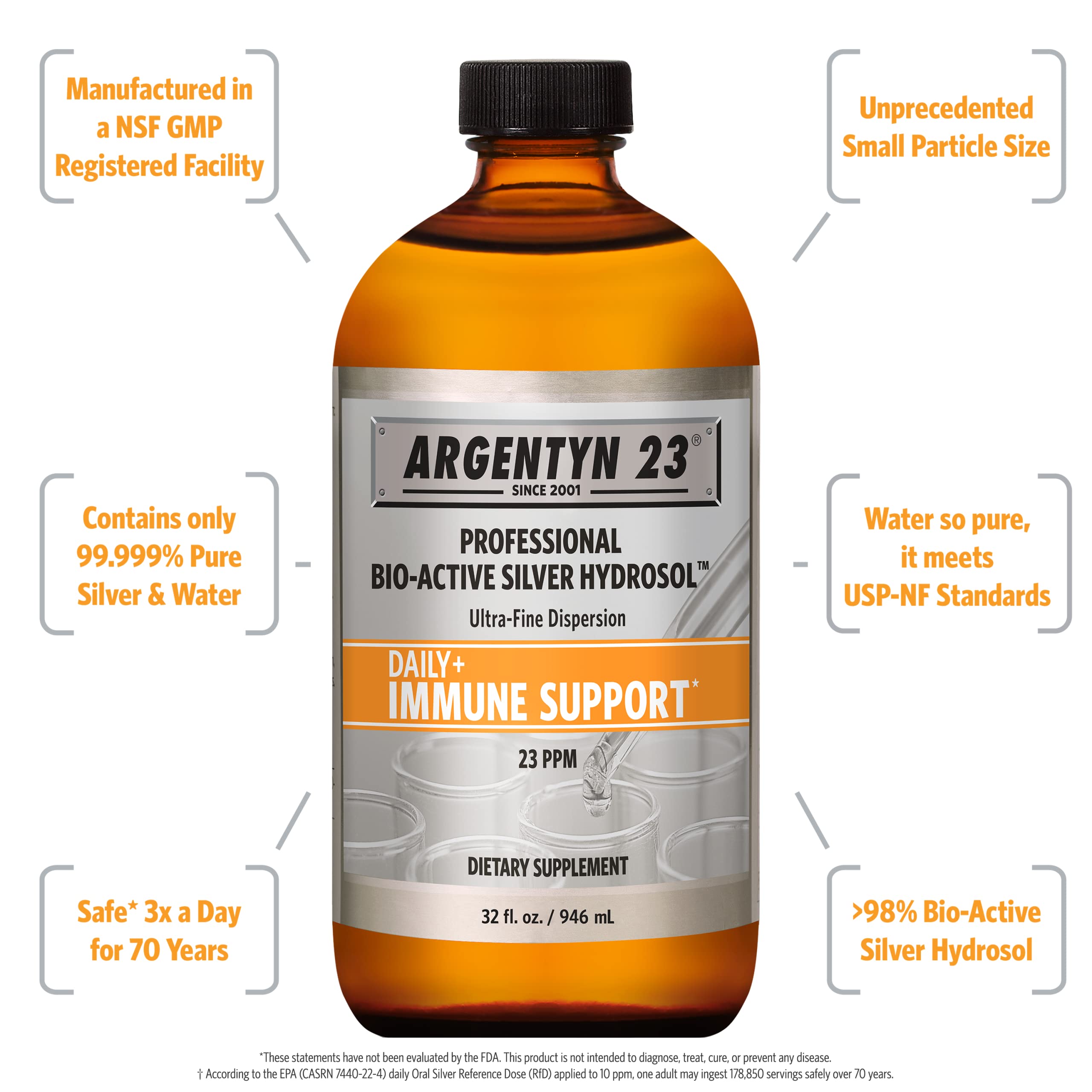 Close-up of Argentyn 23 Bio-Active Silver Hydrosol bottle