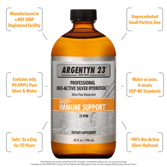 Close-up of Argentyn 23 Bio-Active Silver Hydrosol bottle