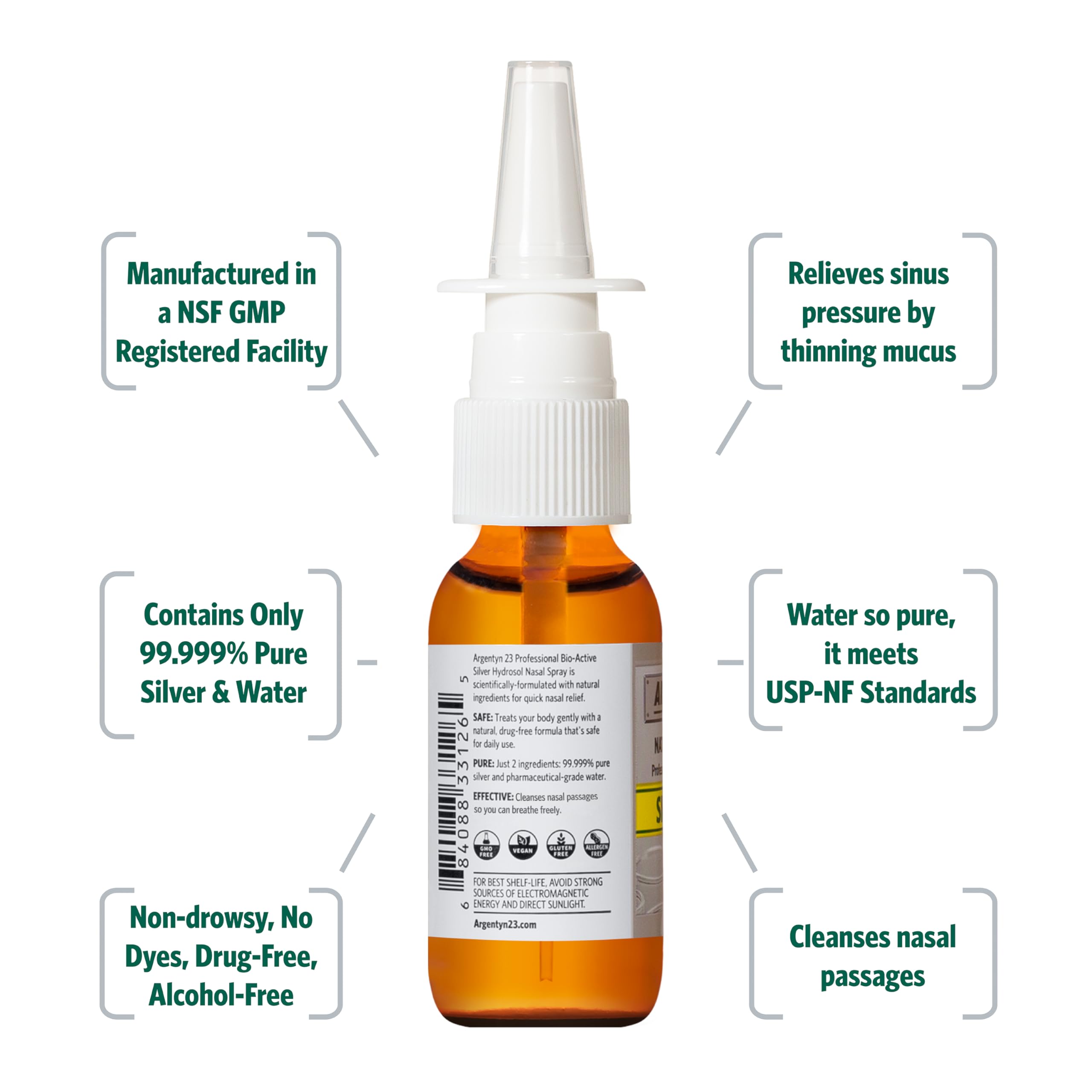 Close-up of Argentyn 23 Sinus Relief bottle label