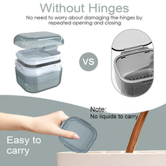 Denture cleaning case showing built-in drainage tray